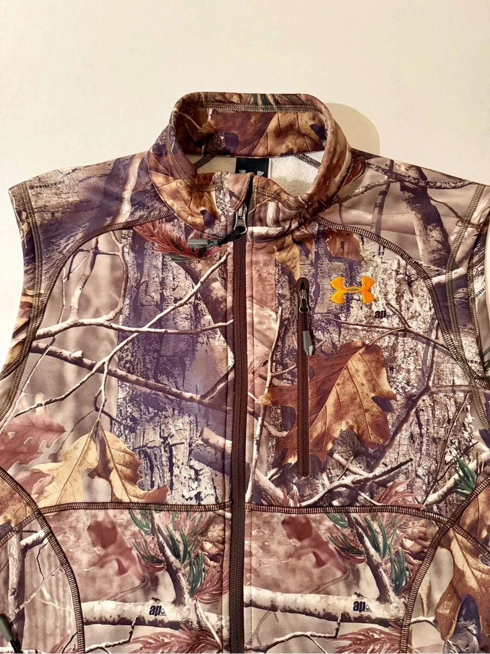 Under Armour Vest Mens L Brown Camo ColdGear Fleece Lined Realtree Hunting